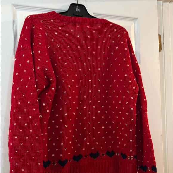 Festive Red, Wool Holiday Sweater with partridge in a pear tree design - Picture 5 of 6